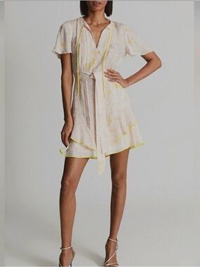 Reiss Carlotta Dress | Light Pink Floral Mini Dress with Yellow Trim